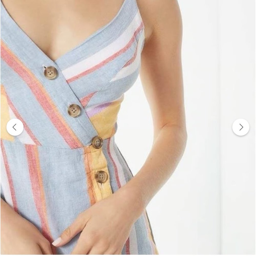 Urban Outfitters Linen Striped Bodycon Midi Dress Button Front Casual Medium